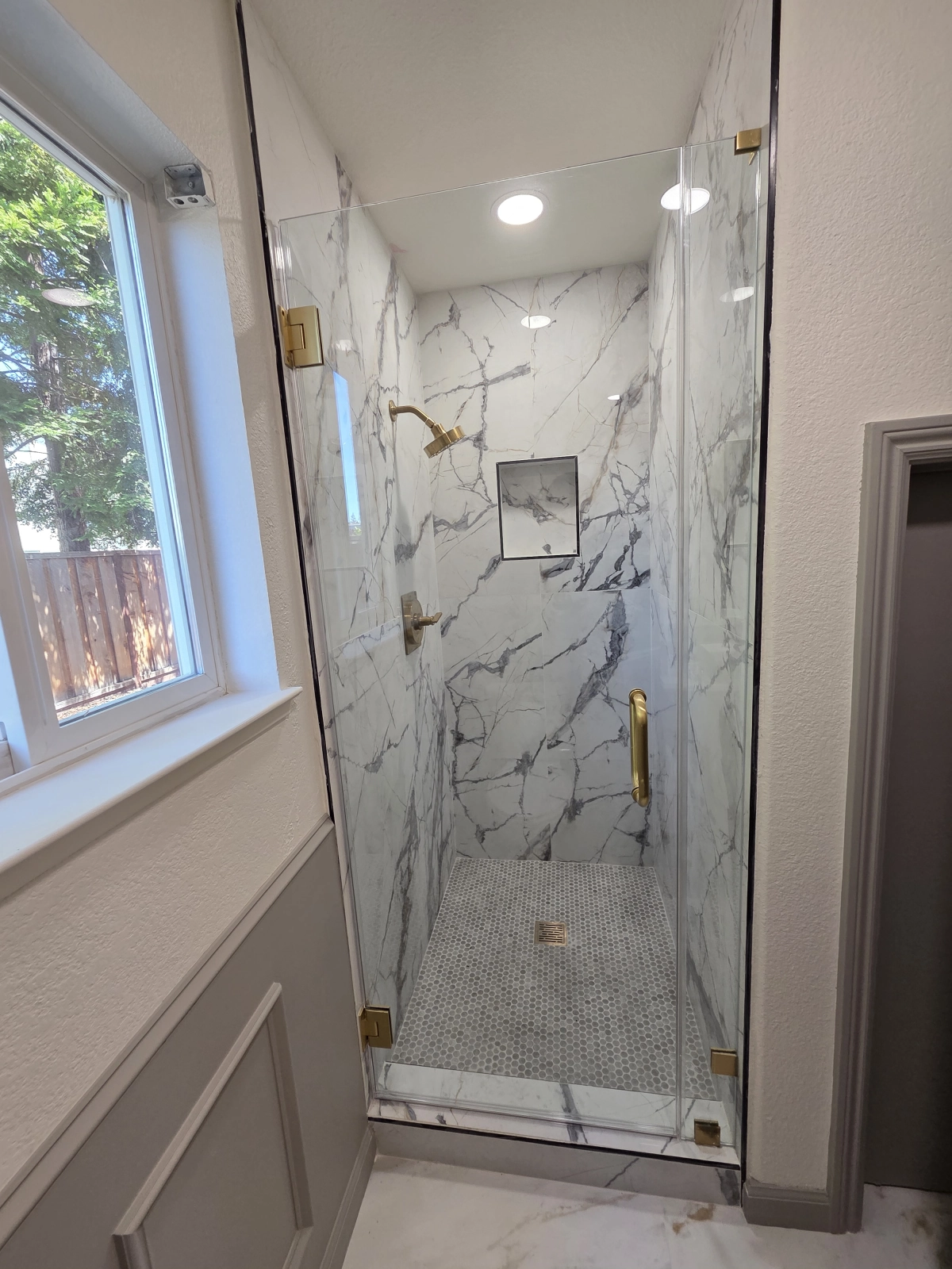Luxurious Marble Shower with Natural Light
