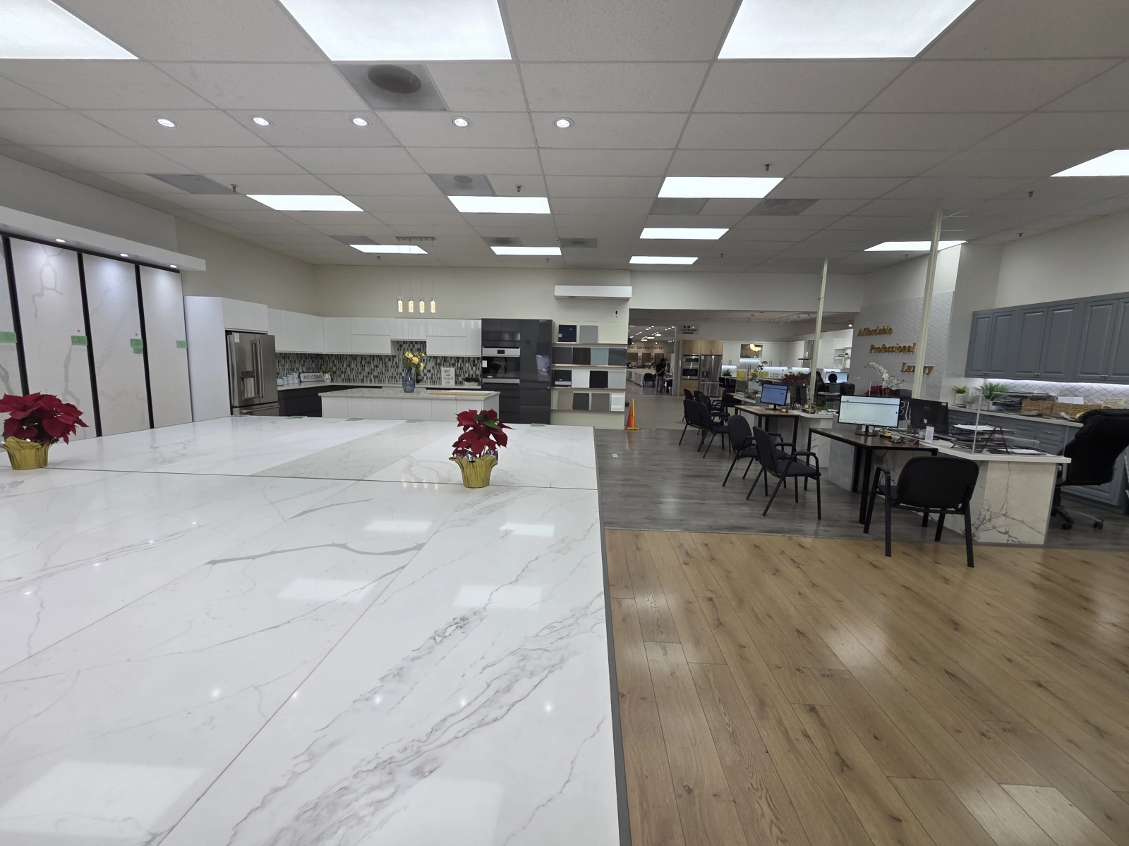 Spacious Showroom with Elegant Marble Countertops