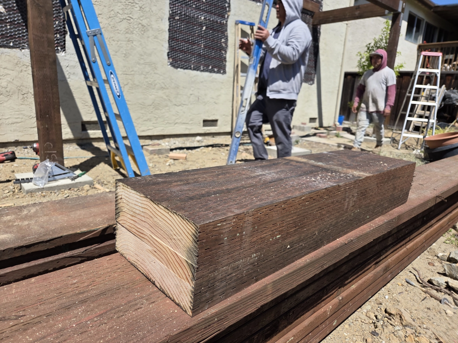 Lumber and materials stacked onsite