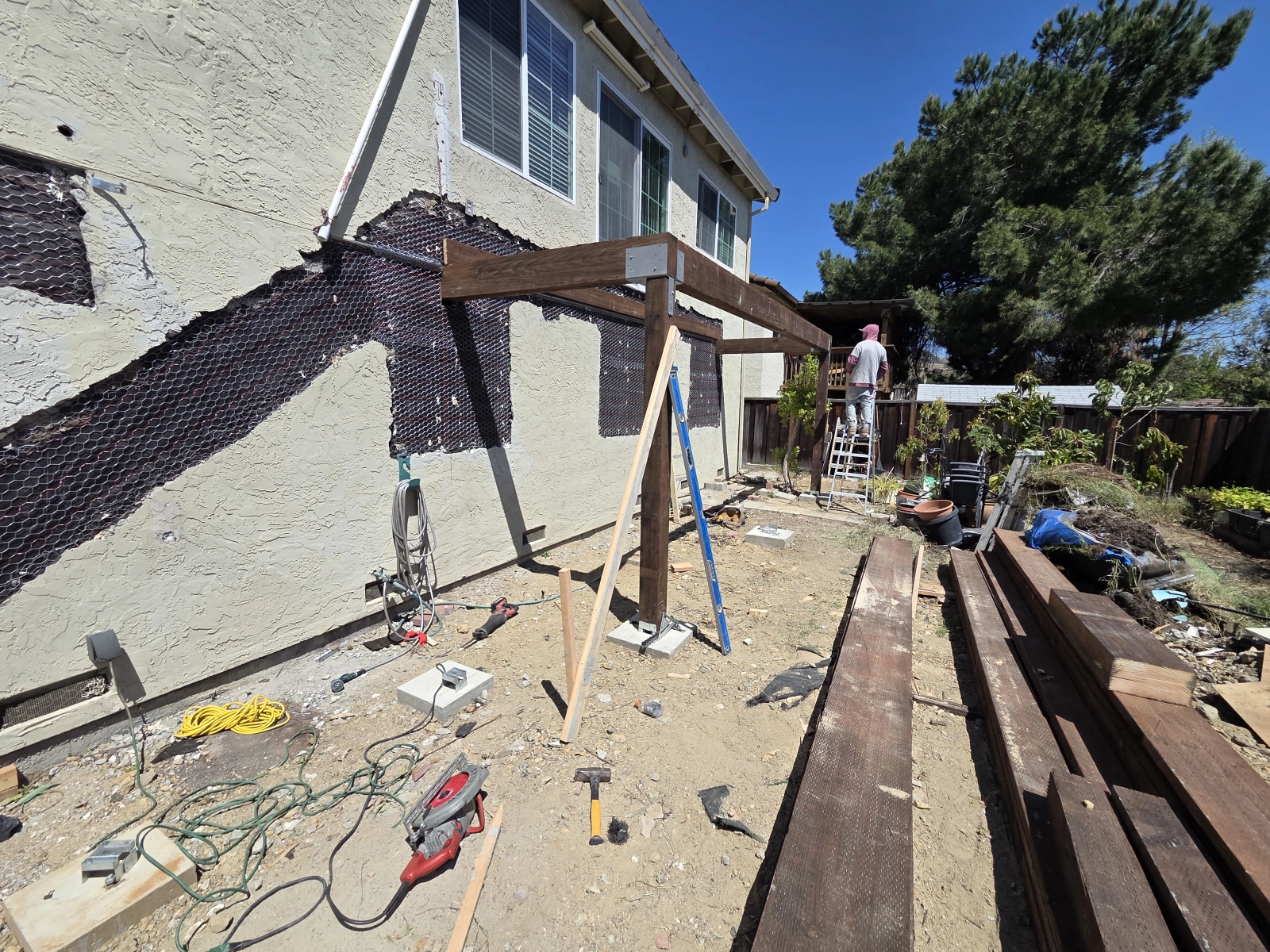 Concrete base and post anchoring close-up