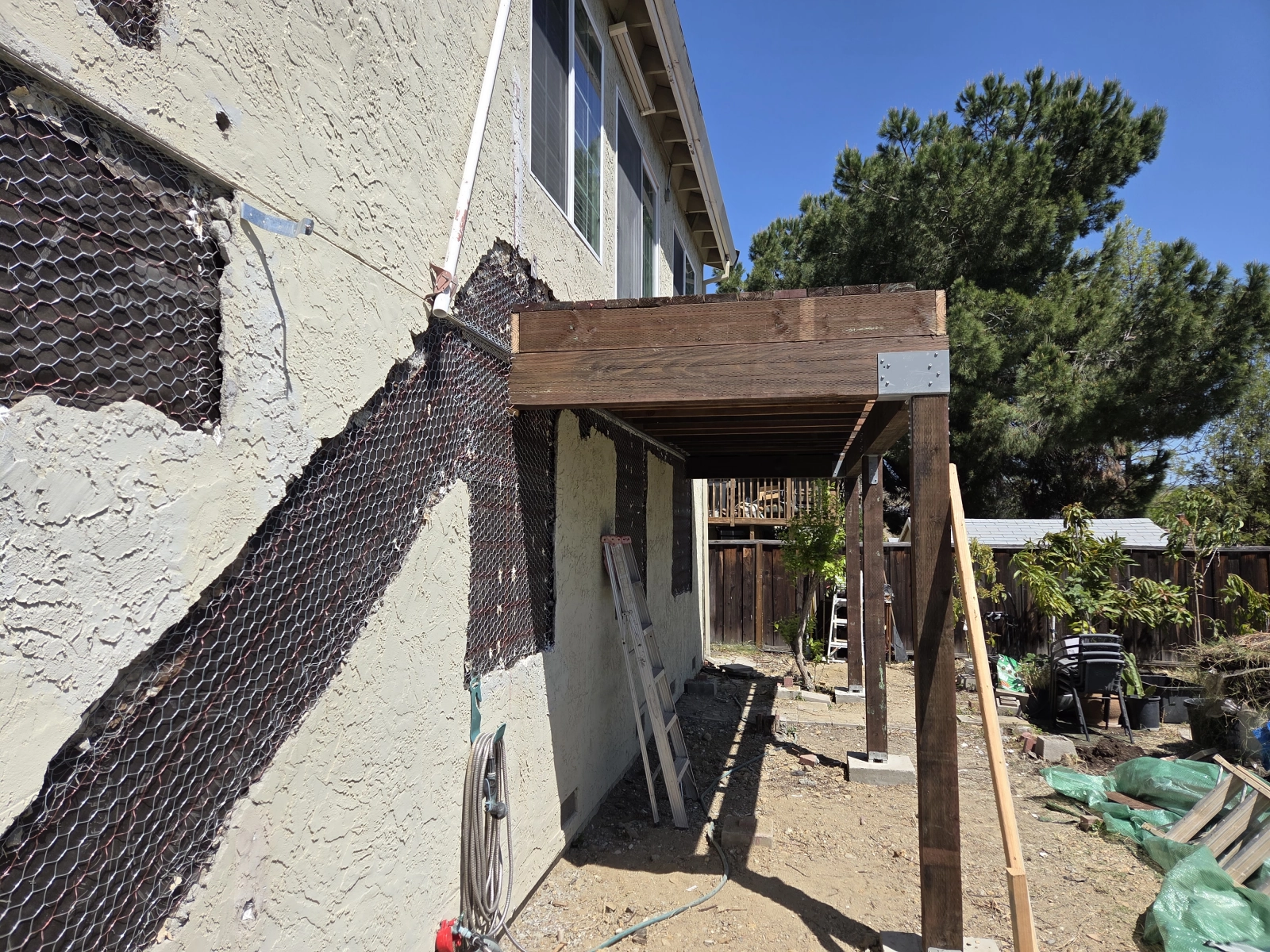 nitial framing of the deck attached to the house