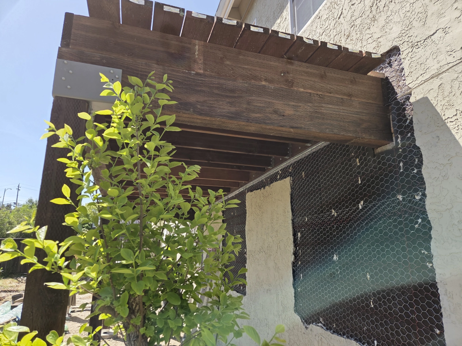 Framing details of the new wood deck structure

