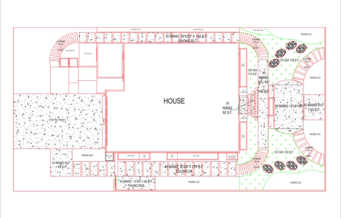 Property Overview – An aerial view of the complete property layout and landscaping plan.